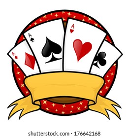 Four ace cards with banner