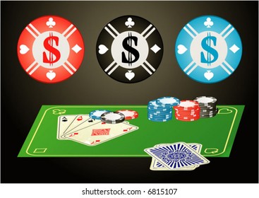 Four aces with big poker chip