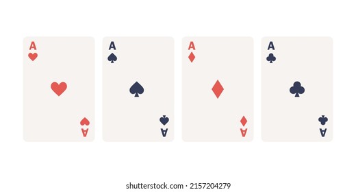 Four aces card suit icon set. Vector flat illustration 
