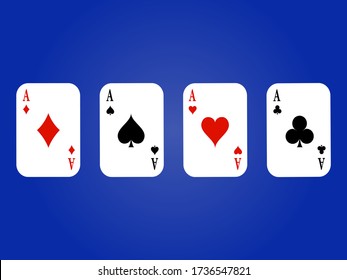 Four aces card suits on blue background vector illustration