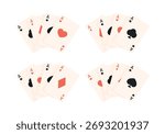 Four aces of different suits together on a white background. A set of cards: Four of a Kind Aces