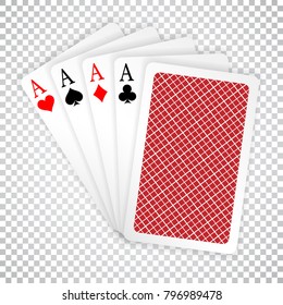 Four aces in five card poker hand playing cards with back design. Winning poker hand