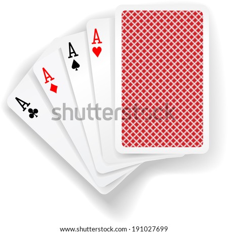 Four aces in five card poker hand playing cards with back design