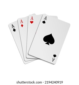 Four aces flat vector illustration. Game of chance. Playing poker. 