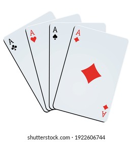 Four aces on white background