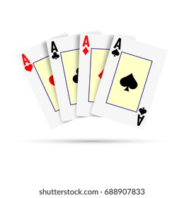 Four aces on a white background. Poker hand. Vector illustration.