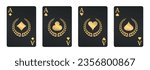 Four aces playing card suits set. Poker, gambling concept. Web design, template for casino. Vector illustration.