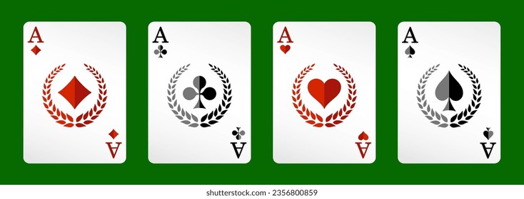 Vier Asse spielen Karten Anzüge Set. Poker, Glücksspiel-Konzept. Webdesign, Vorlage für Casino. Vektorgrafik.