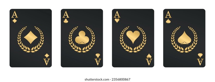 Four aces playing card suits set. Poker, gambling concept. Web design, template for casino. Vector illustration.