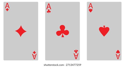 Cuatro Ases de juego de cartas de palos de iconos de conjunto, corazones picas clubes y diamantes, ganador de la mano de póquer Casino Ilustración vectorial