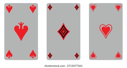 Four Aces Playing Card Suits Icon Set, Hearts Spades Clubs and Diamonds, Winning Poker Hand Casino Vector Illustration