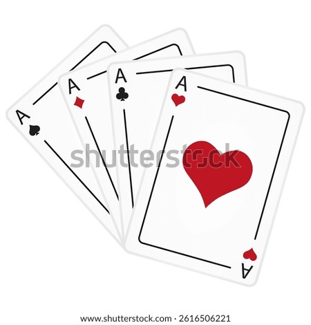 Four aces playing cards. Playing card suits set. Vector isolated on white.