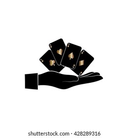 Four aces playing cards  in hand. Vector design