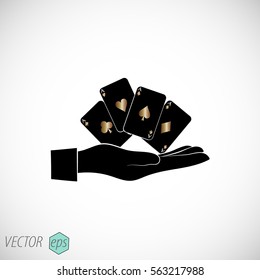 Four aces playing cards in hand. Vector design