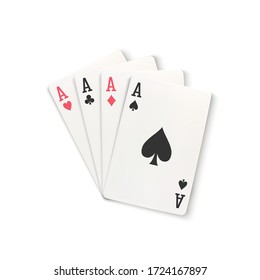 Four aces, playing cards isolated on white background. Vector illustration.