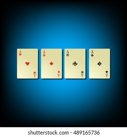 Four aces. Playing cards isolated on blue background.