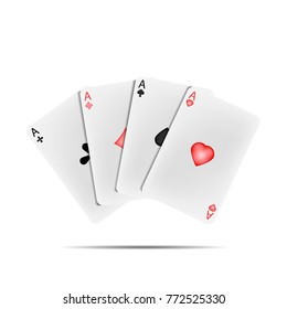 Four aces. Playing cards isolated on white background.Winning poker hand concept. Vector