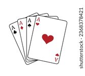 Four aces playing cards - Four Of A Kind poker hand consisting of four ace cards, Ace of Hearts, Spades, Clubs and Diamonds card, vector illustration isolated on white background