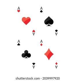 Four aces playing cards on white background Vector illustration.