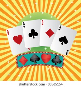 Four aces of playing cards on abstract background