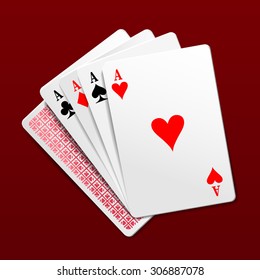 Four aces playing cards. Photorealistic vector illustration