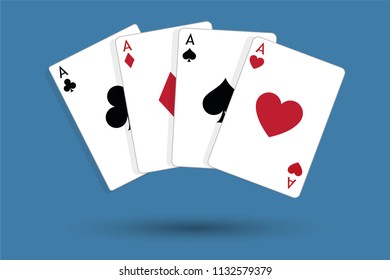 Four aces playing cards, poker winner hand