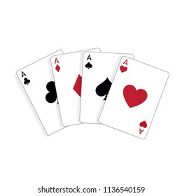 Four aces playing cards, poker winner hand