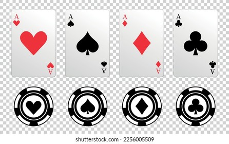 Four Aces Playing Cards Set - Different Vector Illustrations Isolated On Transparent Background