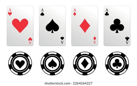 Vier Aces Playing Cards Set - verschiedene Vektorgrafiken einzeln auf weißem Hintergrund