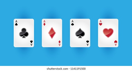 Four aces playing cards suit. Winning poker hand. Vegas Casino vector illustration