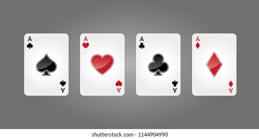 Four aces playing cards suit. Winning poker hand. Vegas Casino vector illustration