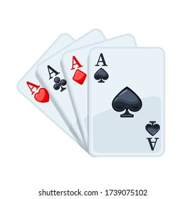 Four aces playing cards suits. Isolated vector illustration on white background.  