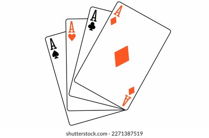 four aces playing cards suits isolated on white background