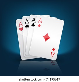  four aces playing cards suits on blue