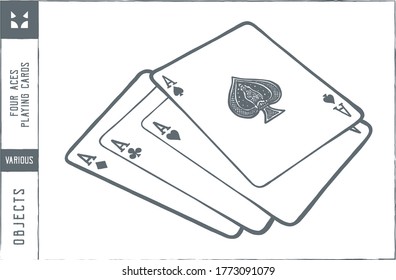Four aces playing cards Vector illustration - Hand drawn - Out line