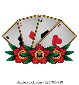 four aces poker card tattoo, vector EPS 10