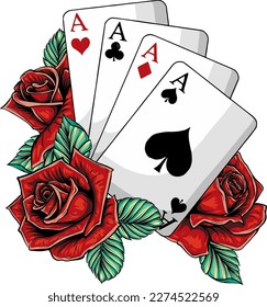 four aces poker card tattoo, vector illustration