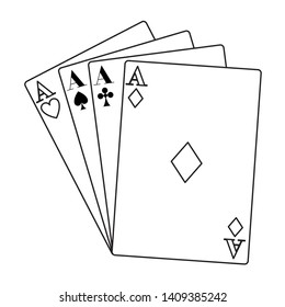 four aces poker cards icon cartoon black and white vector illustration graphic design