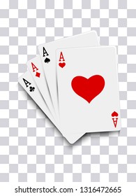 Four aces poker cards isolated on transparent background vector illustration