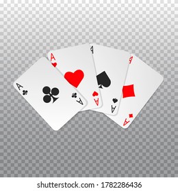 Four aces poker cards isolated on transparent background. Playing card. Vector illustration.
