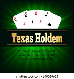 Four Aces Poker Cards. Texac Holdem. Vector Illustration on colorful background for casino banner, flyer.