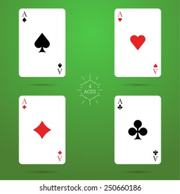 Four aces with shadow on a green background. 