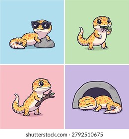 Four adorable cartoon leopard