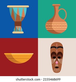 four africa culture set icons