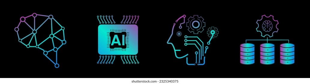 Four of AI-artificial intelligence icon set. 4 Data science technology symbols concept