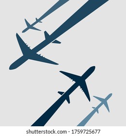 four Airplane icon.Flying up airplane icons. Takeoff plane symbol. Vector illustration