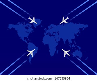 Four airplanes and map