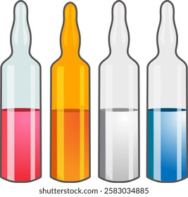 four ampoules with liquid without background