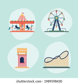 four amusement park set icons