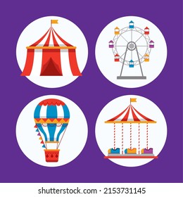 four amusement park set icons